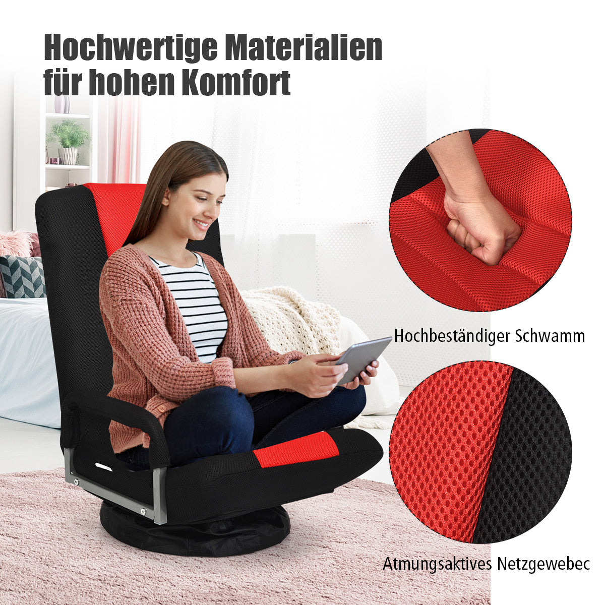 Coast Boden Stuhl Swivel Relax - Bis 140 kg - 61–87 x 55 x 75 cm (L x B x H) - Rot/Schwarz