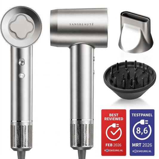 Sansbeauté® Haartrockner mit Diffusor – Locken – 110.000 U/min - Ionen-Haartrockner mit Bürste – 3 Stufen – 3 Aufsätze – Reisehaartrockner – Sèche Cheveux – Locken-Haartrockner-Set – Haartrockner mit Diffusor – Hair Blow Dryer – Friseur-Haartrockner – 200