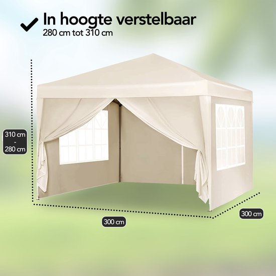 Brixy Partyzelt - faltbar - einfacher Aufbau - 3x3m - wasserdicht - Pavillon mit Seitenwänden - inkl. Tragetasche - Creme