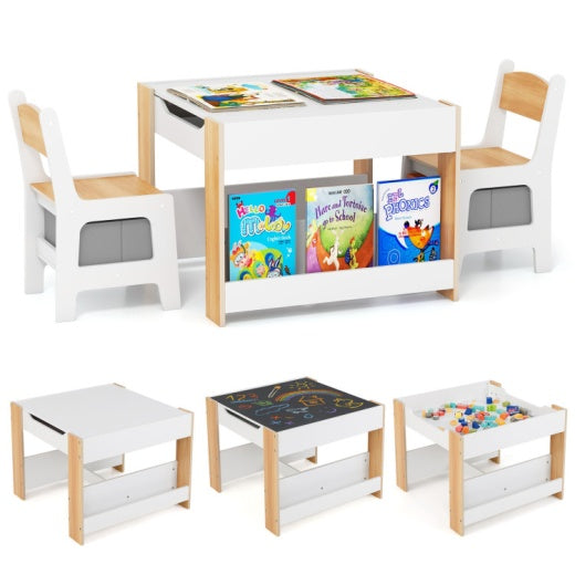 Coast Tisch und Stühle Set - Weiß/Grau/Natur - 24x24x19 cm