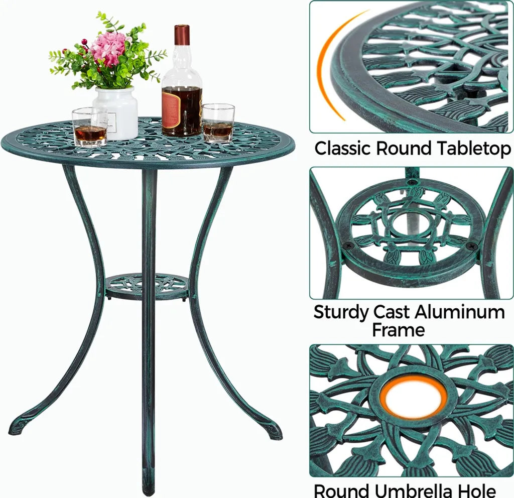 Yaheetech 3-teiliges Bistro-Gartenset – Grün – Aluminium-Gartenset mit 2 Stühlen und einem Tisch mit Sonnenschirmloch