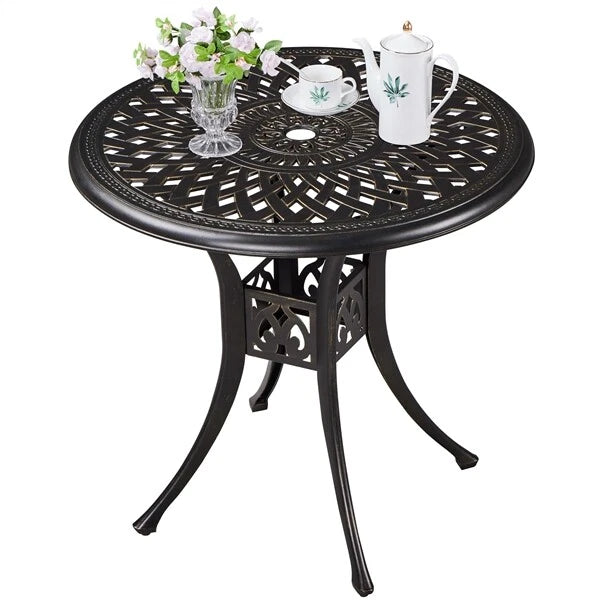 Yaheetech Runder Gartentisch Ø 78 x 75 cm – Bronze – Metall-Balkontisch mit Sonnenschirmloch