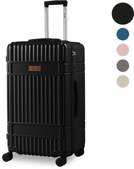 SKYCASES Trunk Travel Suitcase - Classic Heritage - Extra großer Koffer - 110L - TSA Lock - Lightweight Trolley - 78x44x36 cm - Trunk Roll Case - Spinner Wheels - Black