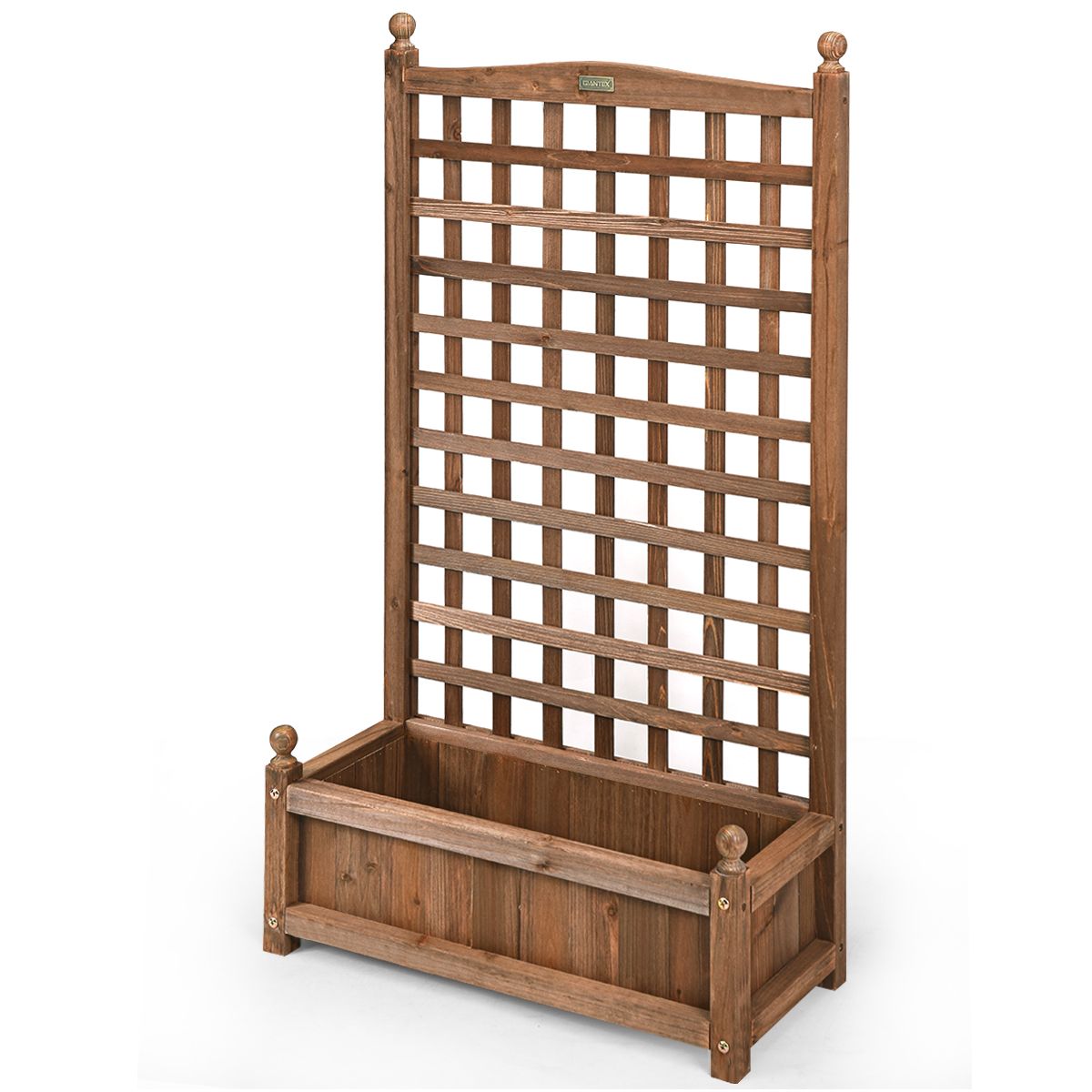 Coast Pflanzkübel mit Klettergitter – geräumiger Blumenkübel – massives Kiefernholz – dunkelbraun – 64,5 x 28 x 120 cm