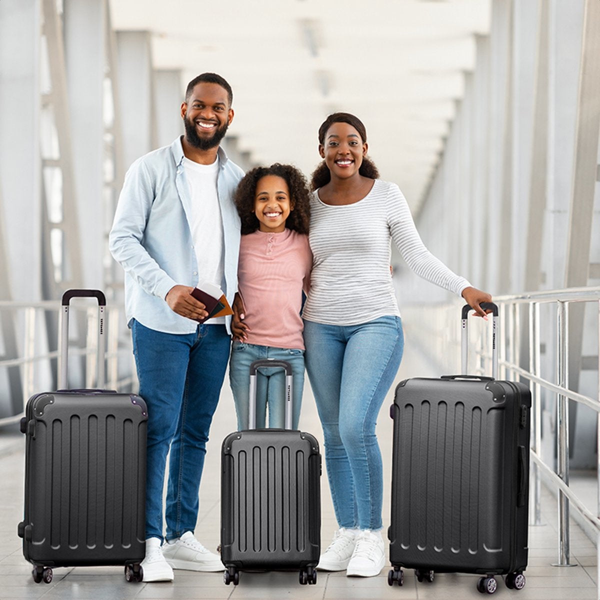 TRVLMORE - Kofferset - 3 Stück - 38L (Handgepäck) + 70L + 110L - Schwarz