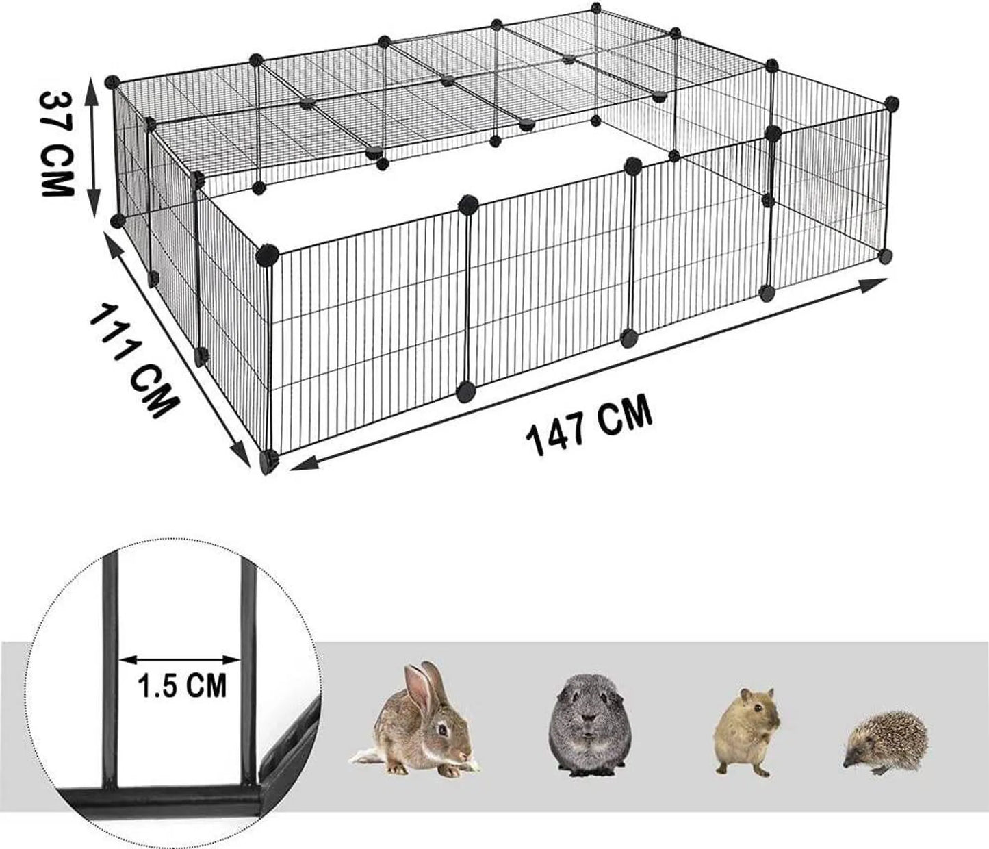 EUGAD Außengehege für Welpen – Bausatz zum Selberbauen – schwarz – 147 x 111 x 37 cm