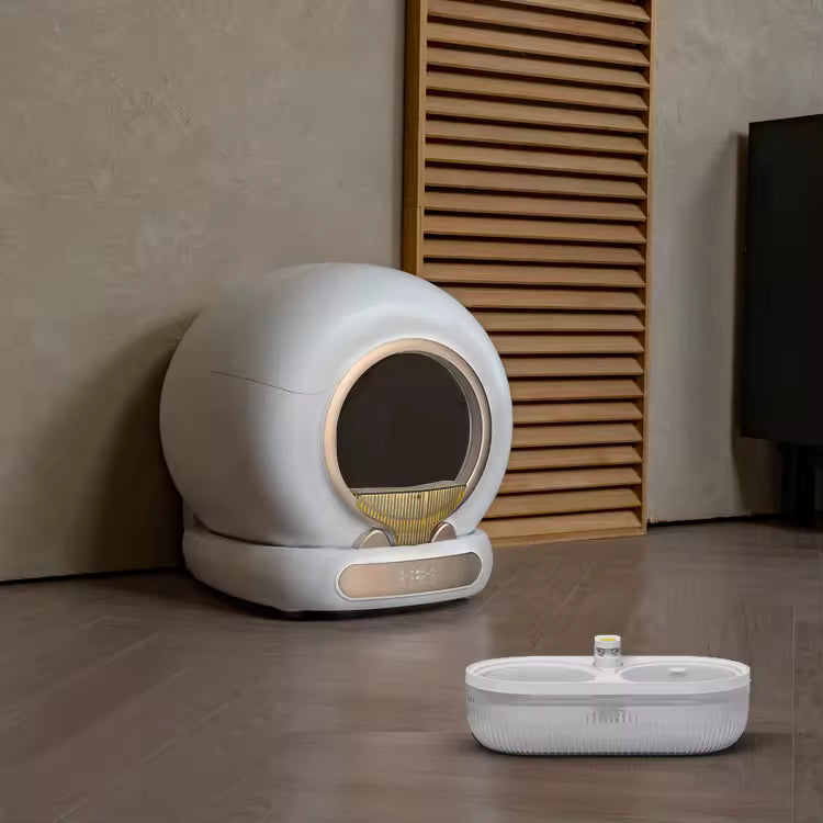 LeLo pets MSP-05 Selbstreinigende Katzentoilette 65 l mit Trinkbrunnen – weiß