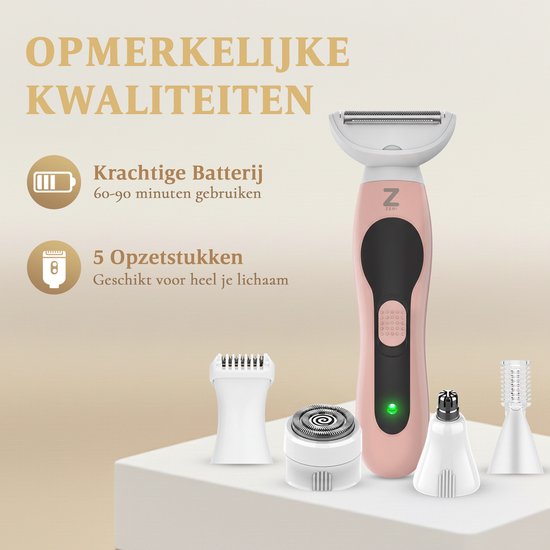 Ladyshave für Frauen - 5 in 1 Rasierer - Bikinizone - Achseln - Beine - Gesichtshaar - Nasentrimmer - Zeri