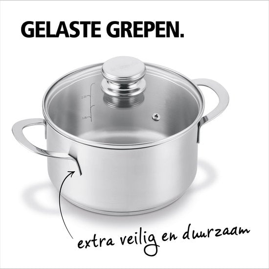 BRABANTIA ENJOYMENT Kochtopf/Pfanne – Ø 24 cm – Edelstahl – Glasdeckel – PFAS-frei – Für Induktionsherde geeignet