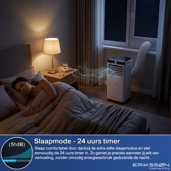 Erikssøn Mobile Klimaanlage – 10.000 BTU – inkl. Fensterdichtungsset – bis zu 30 m² – 4-in-1 – Klimaanlage – Ventilator – Luftentfeuchter – Weiß