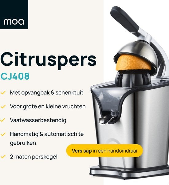 MOA Citruspers - Citrusjuicer - Elektrische Sinaasappelpers - Citroenpers - 2 Perskegels - CJ408