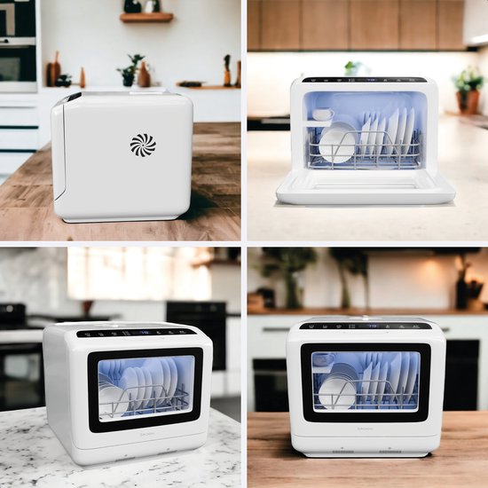 EcoWasher Freistehender Mini-Geschirrspüler mit Wassertank - Mit APP - 5 Fächer - 6 Waschprogramme - Kleiner Geschirrspüler - Geschirrspüler 45cm - Schmaler Geschirrspüler - Camping - Weiß