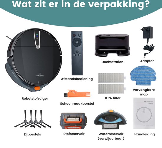 Samako Wisch-Roboterstaubsauger TurboFlow - Staubsaugerroboter mit Wischfunktion - Wischroboter mit Ladestation - Roboter Staubsauger - Reinigungsroboter - App - Ladestation - 4-in-1