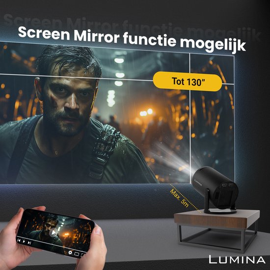 Lumina® Pro Mini Beamer 2026 - Android 14 Smart Projektor mit Google Playstore - Heimkino - Für iOS & Android - WiFi 6 & Bluetooth 5.4 - Schwarz