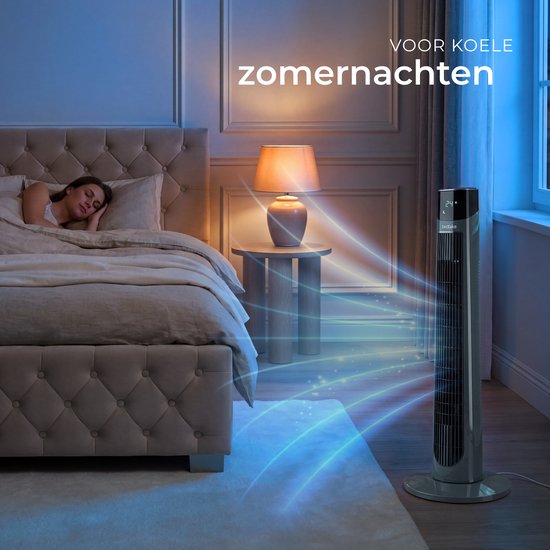 tectake® Turmventilator Arktis – Großer Standventilator mit Fernbedienung – 3 Stufen – Timer – 90°-Schwenkfunktion – Oszillierend – Lüfterflügel – Säulenventilator – Anthrazit