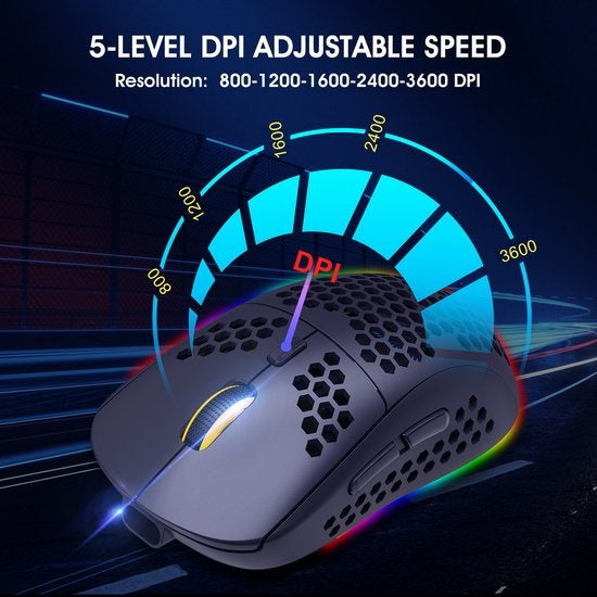 HXSJ T90 2.4G Wireless Gaming Mouse - Bluetooth - Computermäuse - Ultraleicht - RGB-Beleuchtung - Schwarz