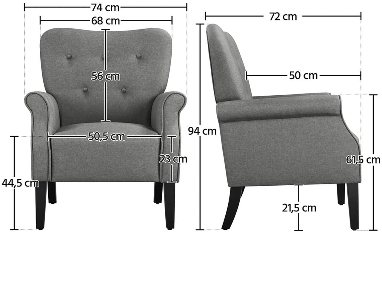 Relaxsessel 611622 – 74 x 72 x 94 cm – Dunkelgrau – Holzbeine