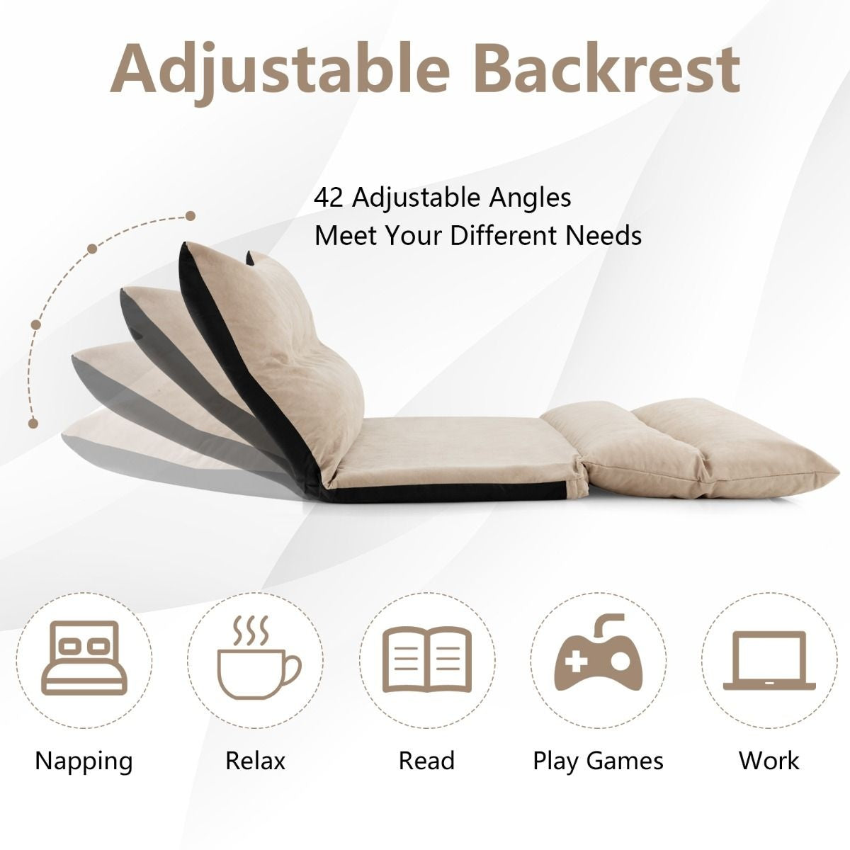 Coast Klappbare Bodenbank - Schlafsofa - Mit 2 Kissen - 180 x 110 x 18 cm - Beige