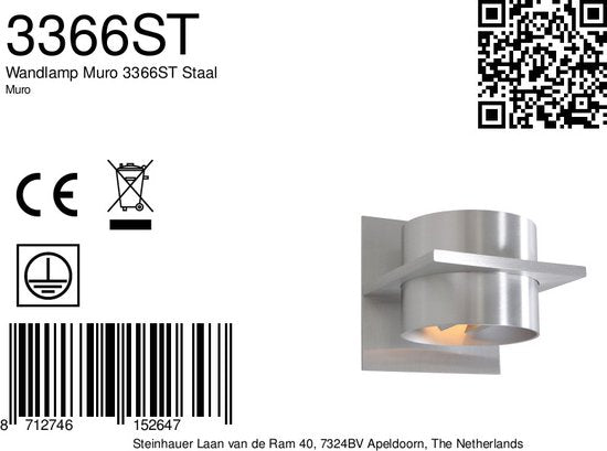 Wandleuchte Muro 3366ST aus Stahl, G9, verstellbare Lamellen, Kunststoff und Metall, modernes Design, 12 × 12 × 14 cm, Steinhauer