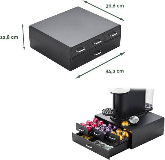 BRASQ Kapselhalter für Nespresso Tassen - für Dolce Gusto Tassen - Bis zu 50 Tassen - Kaffeetassenhalter Schwarz - Aufbewahrungsbox mit 4 Schubladen - Vertuo - K-cup