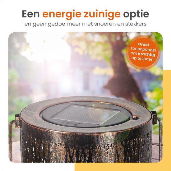 Goliving Solar Tischleuchte Oasis - Außenleuchte - 2 Stück - Außenlaterne - Solar Gartenleuchte - LED Außenleuchte - Pendelleuchte - 20 cm - Metall - Bronze