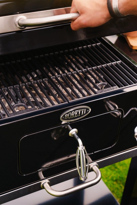 Boretti Carbone 2.0 Holzkohlegrill – Verstellbarer Kohlerost – Gusseiserne Grillroste – Schwarz
