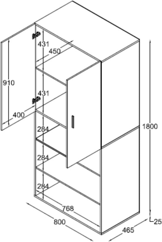 Kleiderschrank – Aufbewahrungsschrank – Einlegeböden – 80 cm breit – weiß