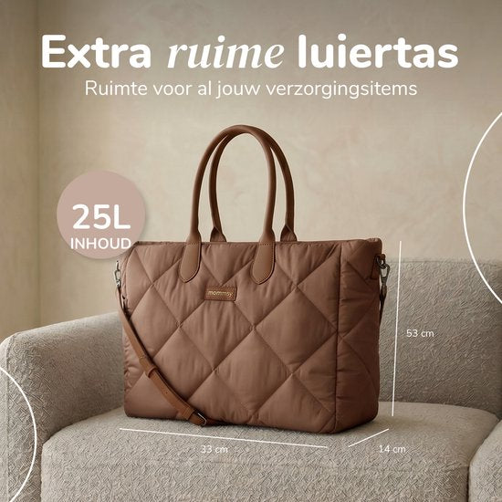 Mommsy Wickeltasche – Wickeltasche – Mom Bag – Thermofach – Gesteppter Puffer-Stoff – Mommy Bag – Besonders geräumig – Wasserabweisend – Organizer – Leicht – Braun