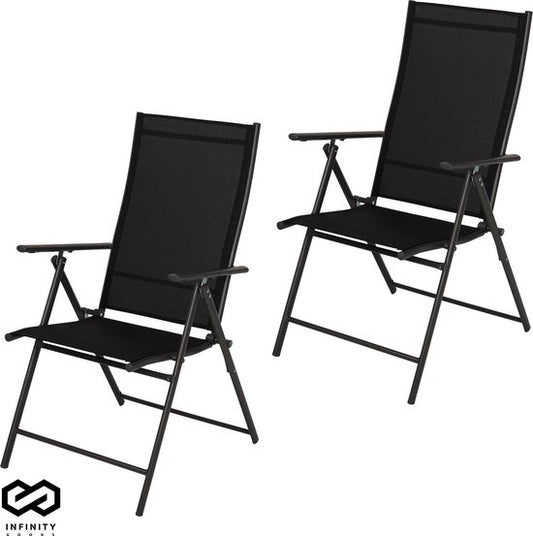 Infinity Goods Gartenstuhl 7 Ständer - 2 Stück - klappbar - Balkon oder Garten - Sitz und Rückenlehne aus Textil
