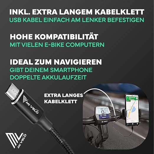 Mivelo E-Bike-Ladekabel für Bosch Intuvia, Kiox und Nyon (alte Modelle) – Micro-USB auf USB-C