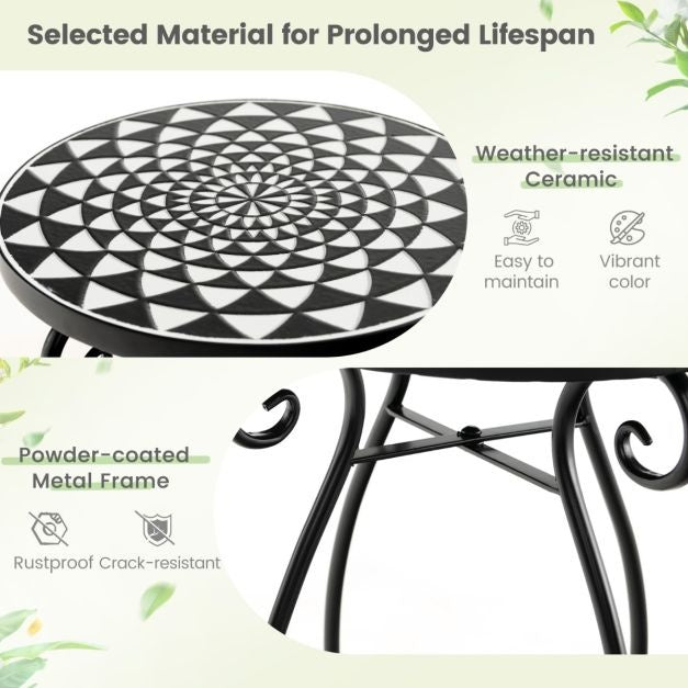 Coast MozÃ¯ek Beistelltisch - Runder Terrassentisch für drinnen und draußen - 30 x 30 x 50 cm - Schwarz/Weiß