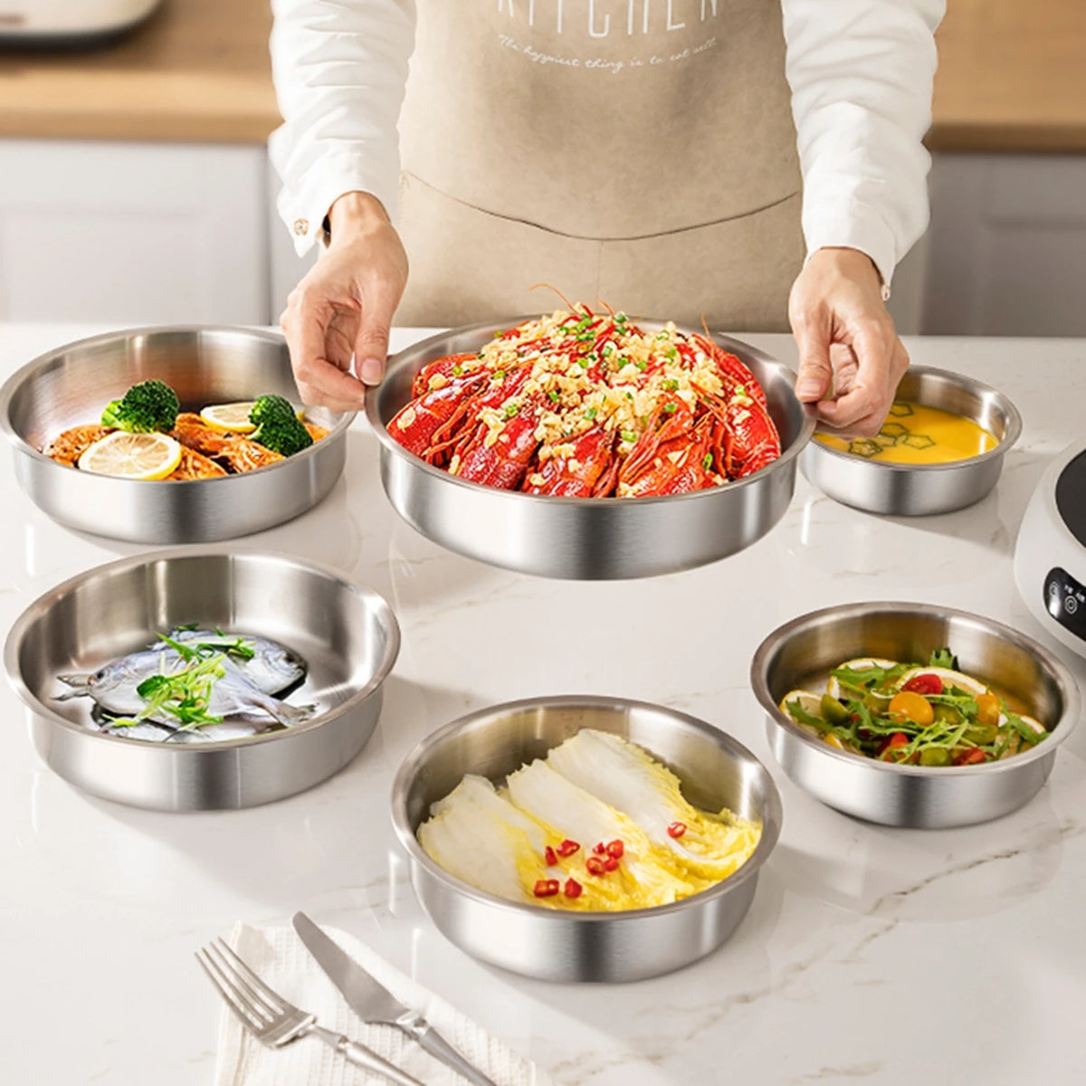 Maxcook Tiefeller aus Edelstahl 304 – Silber – 24 cm – Bruchsicher, backofen- und induktionsgeeignet