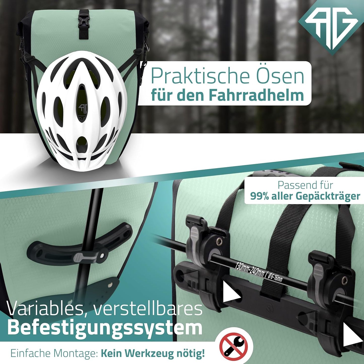 RADGEIST Gepäckträgertasche für Fahrradträger Set - 2X Tasche für Fahrradträger - Gepäcktasche wasserdicht & Umhängetasche - Gepäckträgertasche mit Reflektoren