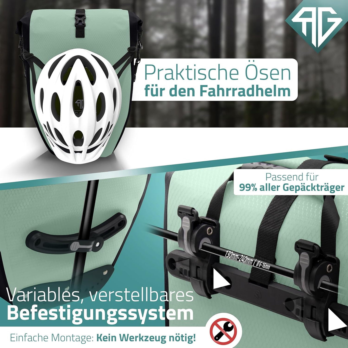 RADGEIST Gepäckträgertasche für Fahrradträger Set - 2X Tasche für Fahrradträger - Gepäcktasche wasserdicht & Umhängetasche - Gepäckträgertasche mit Reflektoren