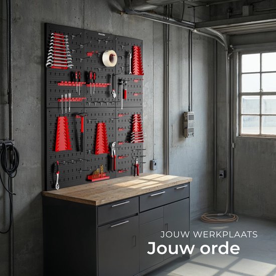 tectake 6-teilige Metall-Werkzeugwand - 240 x 60 cm - Lochblech - Werkzeughalter-Set inklusive Haken - Wandregal-System für Werkbank, Garage, Werkzeug - Werkstattausrüstung - Werkzeugtafel - Stecktafel