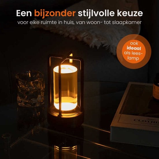 Goliving Tischlampe Wiederaufladbar - Laterne - Kabellos und dimmbar - Moderne Berührungslampe - Nachtlampe für das Schlafzimmer - 17,5 cm - Gold