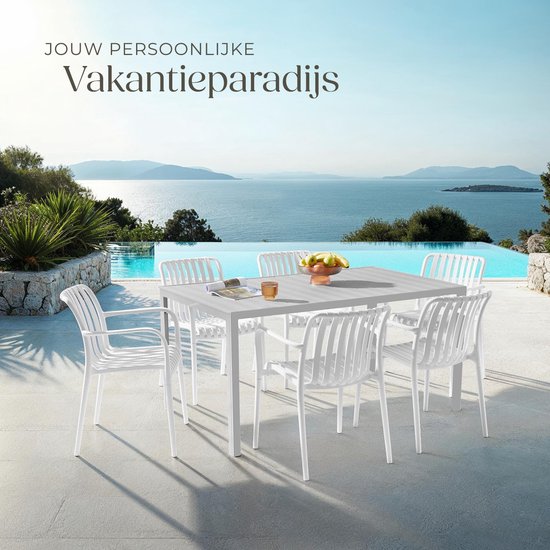 tectake® 4er-Set Gartenstühle Alcudia – Creme – Kunststoffstühle mit Armlehnen – Gartenset für den Gartentisch oder auf dem Campingplatz – stapelbar – Stühle für Garten, Terrasse oder Balkon - Wetter- und UV-beständig - Tragkraft 120 kg pro Gartenstuhl