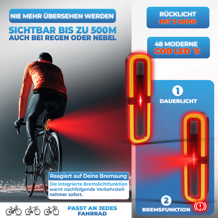Smart-Ultimate Fahrradlicht-Set - LED - 100 Lux - Bremslicht - USB - Schwarz