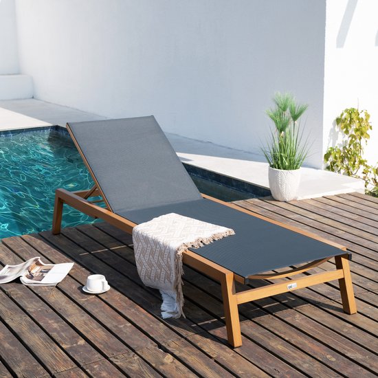 AXI Logan Liegestuhl Holzoptik/Anthrazit – Pulverbeschichteter Aluminiumrahmen – Rückenlehne mit 5 Verstellpositionen – Liegefläche aus Textileen – 193 x 70 cm