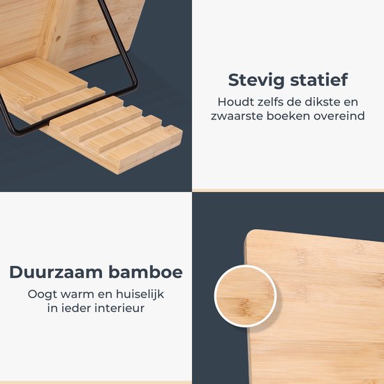 Castagnola Verstellbarer Buchständer - Buchständer mit 5 Ständern - Buchständer Bambus - Tablet-Halter - Kochbücher und Lesebücher