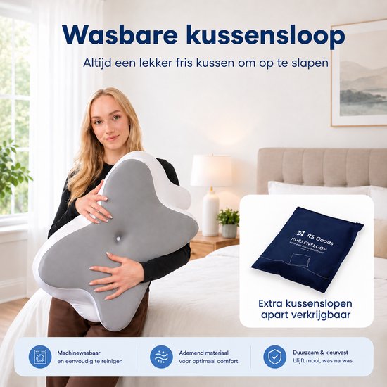 Ergonomisches Kopfkissen – 95 % Baumwolle - Kopfkissen bei Nackenbeschwerden – Schmetterlingskissen – Für Rücken-, Bauch- und Seitenschläfer – Memory-Schaum – Kissen aus Memory-Schaum – Schlafkissen – Kissen – Ergonomisches Kissen – Orthopädische Kissen –