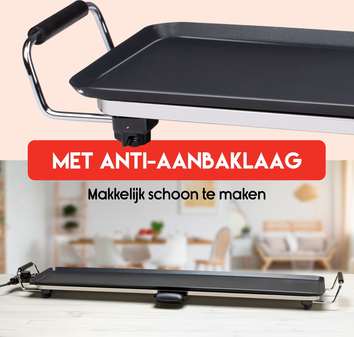 alpina Teppanyaki Griddle XXL - Griddle - 100x20cm - 2000W - Einstellbarer Thermostat - Antihaftbeschichtung - Schwarz
