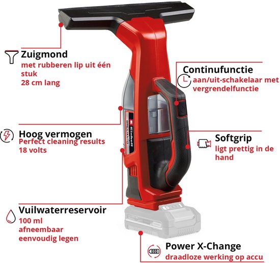 Einhell Akku-Fensterreiniger BRILLIANTO Li Solo – Power X-Change – 18 V/Li-Ion – Arbeitsbreite: 28 cm – ohne Akku und Ladegerät