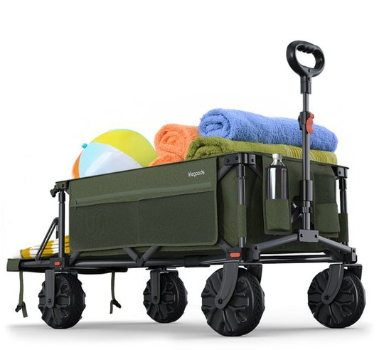 LifeGoods Wagon - Faltbarer Wagen - 130KG - 200L - faltbar - mit Schutzhülle - Grün