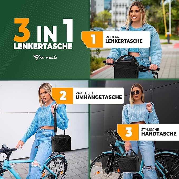 MIVELO - Lenkertasche - Wasserabweisend & Klickfix-kompatibel - 7 Liter - Schwarz