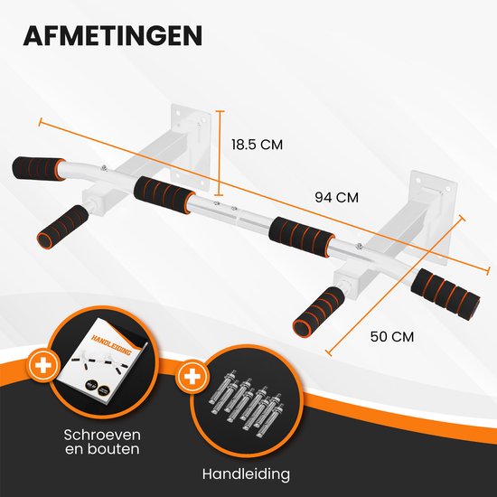 TTD® Premium Klimmzugstange - Klimmzugstation - Wandklimmzugstange - Dip Station - Dip Bars - Home Sports - Home Fitness - Hochwertige Materialien - Extra stabile Befestigungsteile - Heimtraining - Weiß/Orange