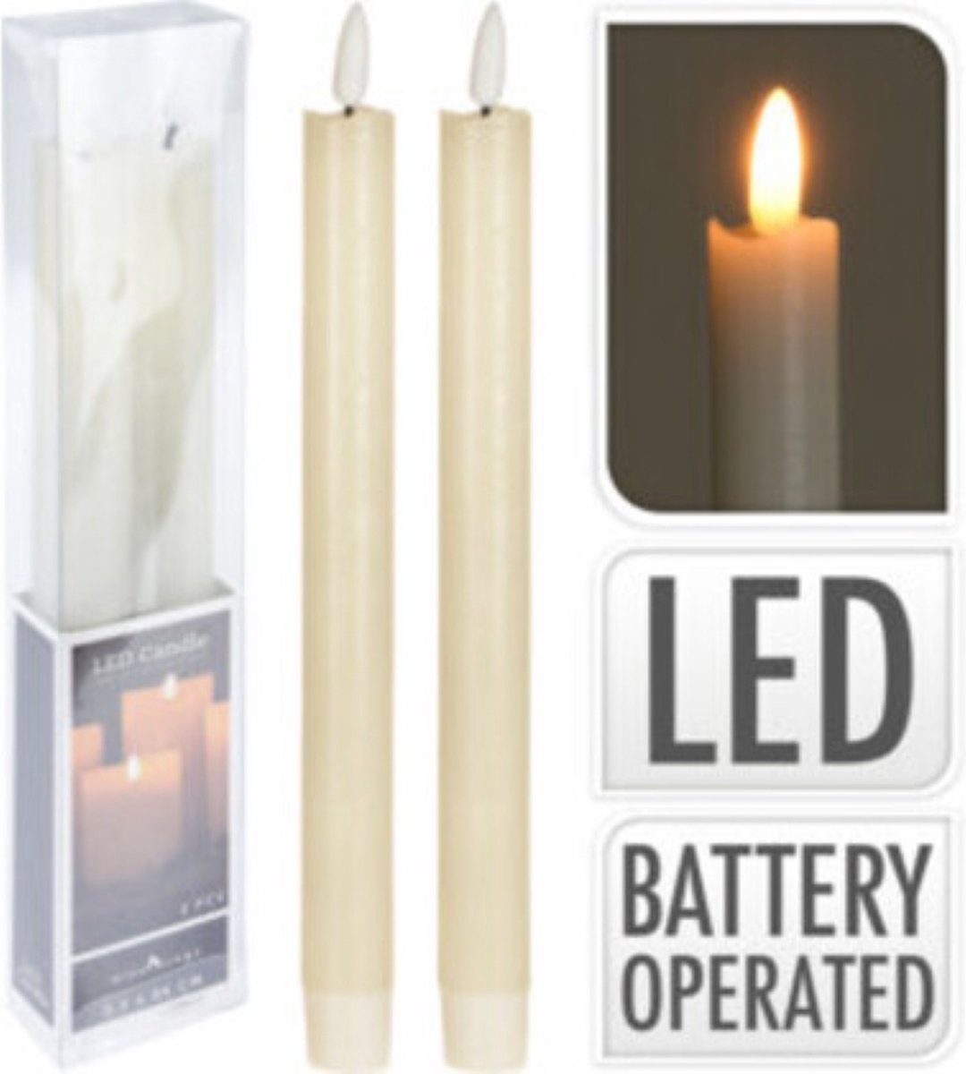 Led Dinner Candles - 2 Stück - cremeweiß - 24cm- mit Flammeneffekt