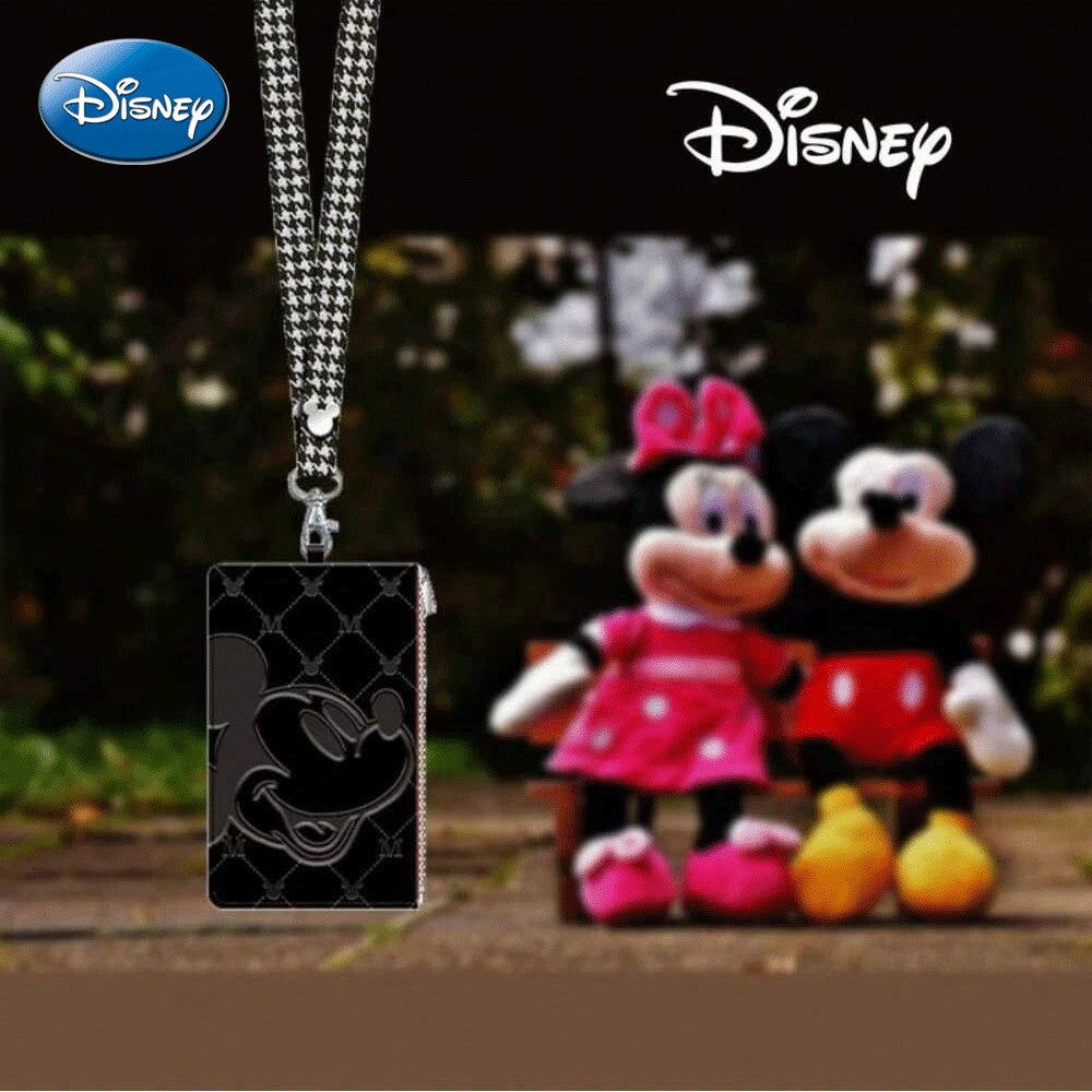 Disney Mickey-Mouse-Lanyard-Kartenetui, offiziell lizenziert, Hahnentrittmuster, Film- und Anime-Motiv, stilvolles Accessoire, schwarz