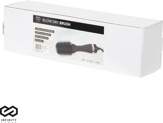 Infinity Goods 4-in-1 Haartrockner-Bürste - Keramik-Magie-Bürste - Trocknen/Stylen/Locken/Volumen - kurzes und langes Haar - 1200W - Schwarz/Gold