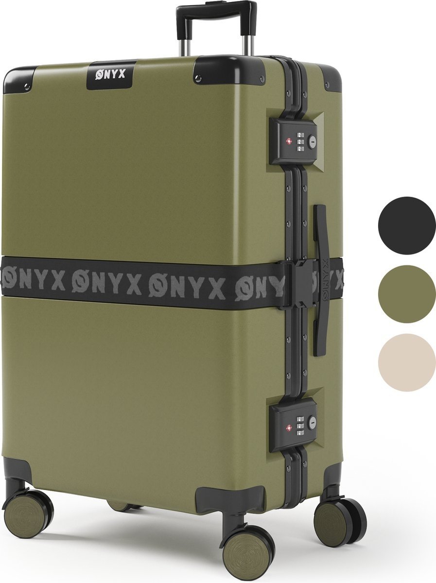 ONYXÂ® Check-in Koffer 65L - TSA-Schloss - Spinner-Räder - Leichter Trolley - Aluminiumverschluss - Olivgrün